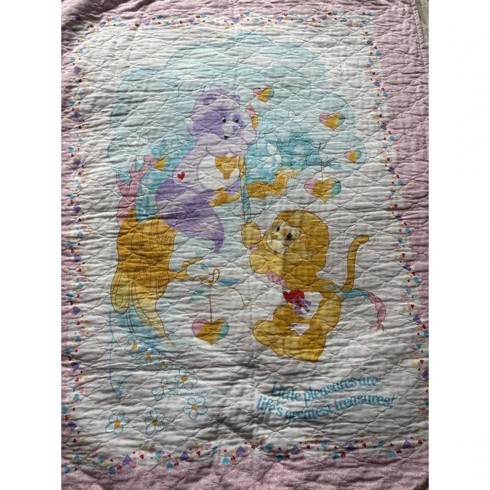 Vintage 1985 Care Bears & Cousins Quilted Baby Blanket Wall Hanging 43